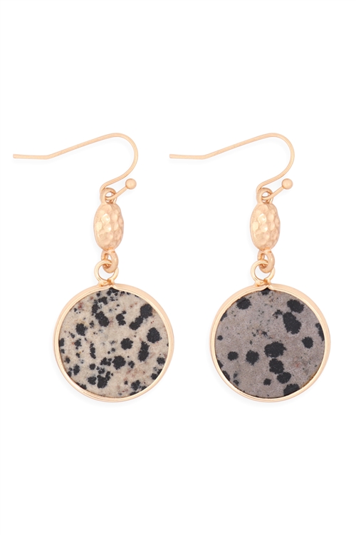 S21-9-4-MYE1265DAL-FACETED NATURAL STONE DROP EARRINGS-DALMATIAN/6PAIRS