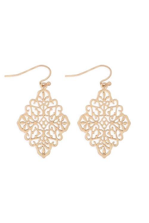 S21-11-4-MYE1272WG-MOROCCAN FILIGREE DROP EARRINGS-GOLD/6PCS