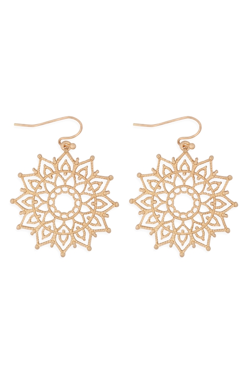 S22-11-2-MYE1288WG-FILIGREE MANDALA DROP EARRINGS-GOLD/6PAIRS