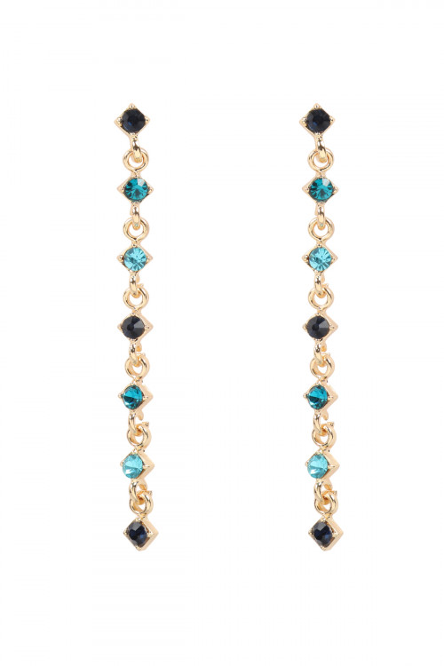 S22-9-4-MYE1293BL-GLASS STONE LARIAT EARRINGS-BLUE/6PAIRS