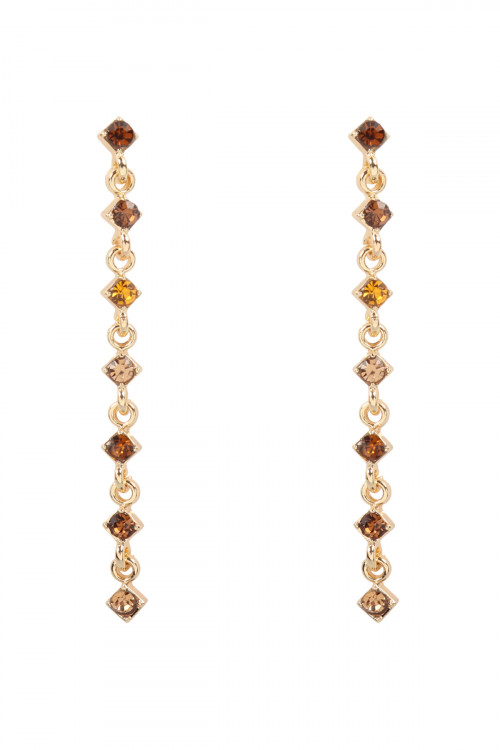 S22-9-4-MYE1293BR-GLASS STONE LARIAT EARRINGS-BROWN/6PAIRS