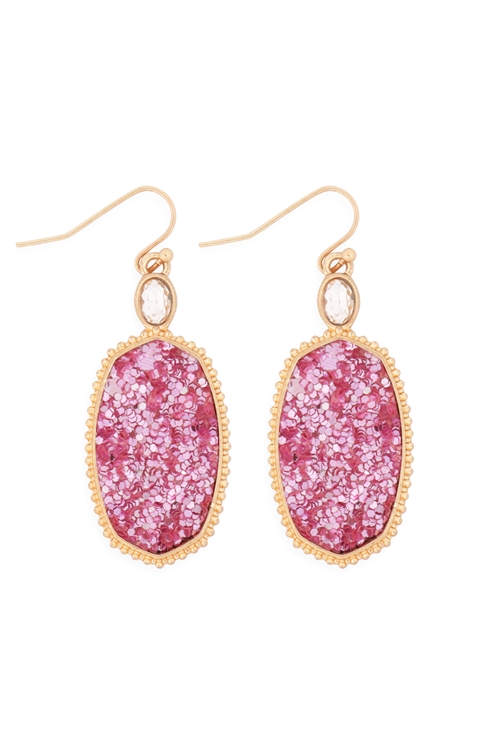 S23-8-4-MYE1308PK-1 - FACETED SEQUIN DROP EARRINGS-PINK/1PAIR