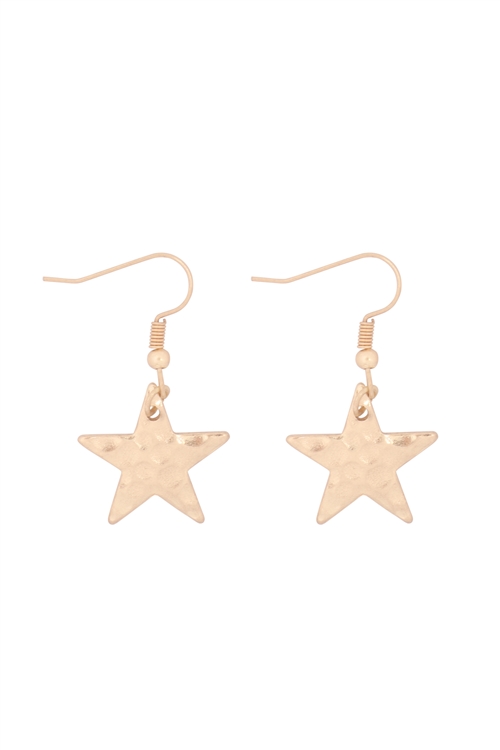 S20-5-3-MYE1324WG-HAMMERED STAR  DROP EARRINGS-GOLD/6PAIRS