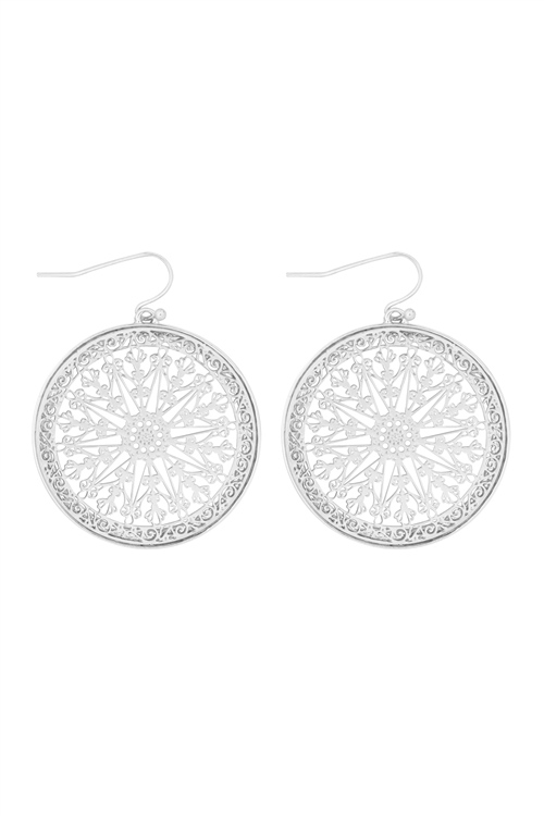 S23-12-3-MYE1328R-MANDALA FILIGREE DROP EARRINGS-SILVER/6PAIRS