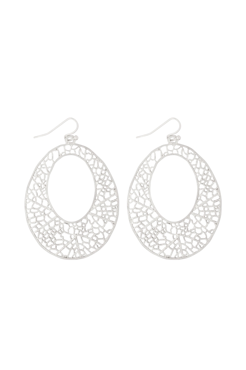 S20-6-3-MYE1332WR-FILIGREE OPEN CIRCLE DROP EARRINGS-MATTE SILVER/6PAIRS