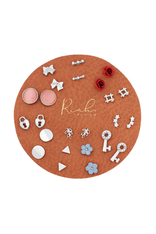 S18-2-4-MYE1337R-DAINTY STUD EARRING SET-SILVER/6PCS