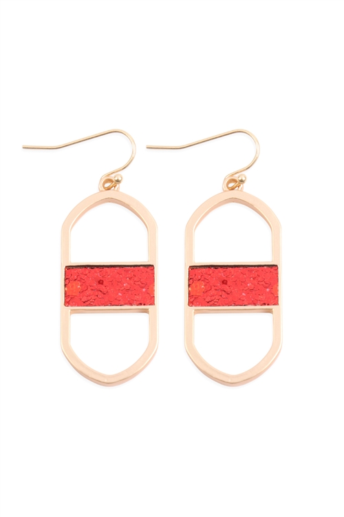S17-5-2-MYE1376GRD-OVAL DROP EARRINGS-GOLD RED/6PAIRS