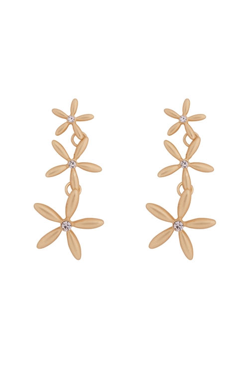 S7-5-4-MYE1379MG- 3 FLOWER LINK DROP EARRINGS-MATTE GOLD/6PCS