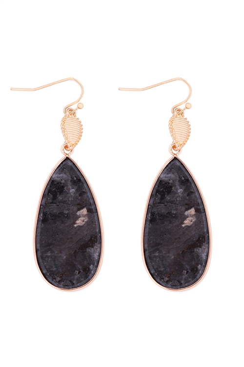 S27-9-3-MYE1409BK-TEARDROP NATURAL STONE DROP EARRINGS-BLACK/6PAIRS (NOW $1.50 ONLY!)