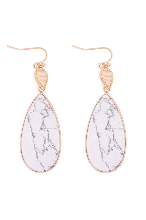 S27-9-3-MYE1409WH-TEARDROP NATURAL STONE DROP EARRINGS-WHITE/6PAIRS (NOW $1.50 ONLY!)