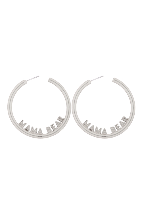 S23-6-3-MYE1411MSMA-"MAMA" LETTER ROUNDED HOOP EARRRINGS-MATTE SILVER/6PAIRS