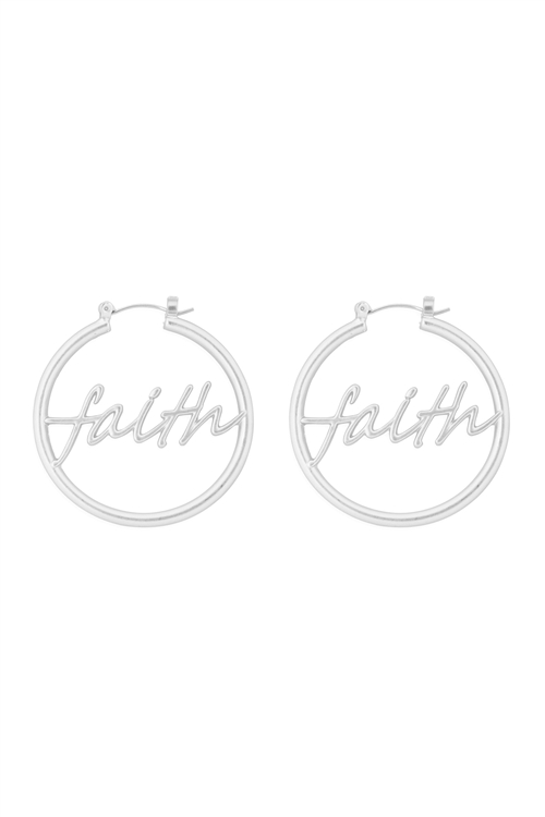 S25-1-2-MYE1413MSFT-"FAITH" LETTER  HOOP LATCH - MATTE SIVER/6PAIRS