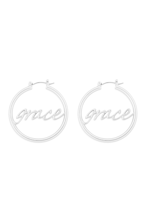 S19-6-3-MYE1413MSGRC-"GRACE" LETTER  HOOP LATCH - MATTE SILVER/6PAIRS