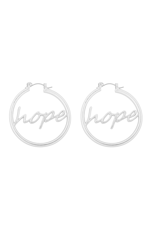 S25-1-2-MYE1413MSHP-"HOPE" LETTER  HOOP LATCH - MATTE SIVER/6PAIRS