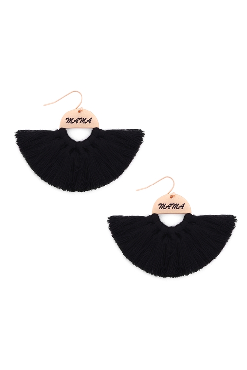 S29-2-3-MYE1418BK-MAMA ETCHED FAN TASSEL EARRINGS-BLACK/6PAIRS