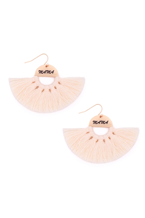 S29-2-1-MYE1418IV-MAMA ETCHED FAN TASSEL EARRINGS-IVORY/6PAIRS