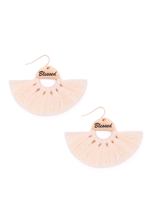 S29-2-3-MYE1419IV-BLESSED ETCHED FAN TASSEL EARRINGS-IVORY/6PAIRS