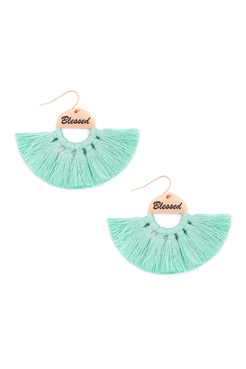 S29-2-3-MYE1419MIN-BLESSED ETCHED FAN TASSEL EARRINGS-MINT/6PAIRS