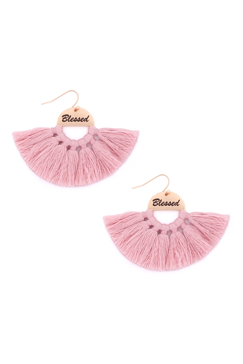 S29-2-3-MYE1419PK-BLESSED ETCHED FAN TASSEL EARRINGS-PINK/6PAIRS