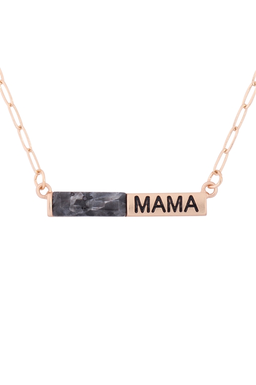 A2-2-3-MYE1434MGBK - "MAMA" HALF NATURAL STONE HALF METAL NECKLACE - MATTE GOLD BLACK/6PCS