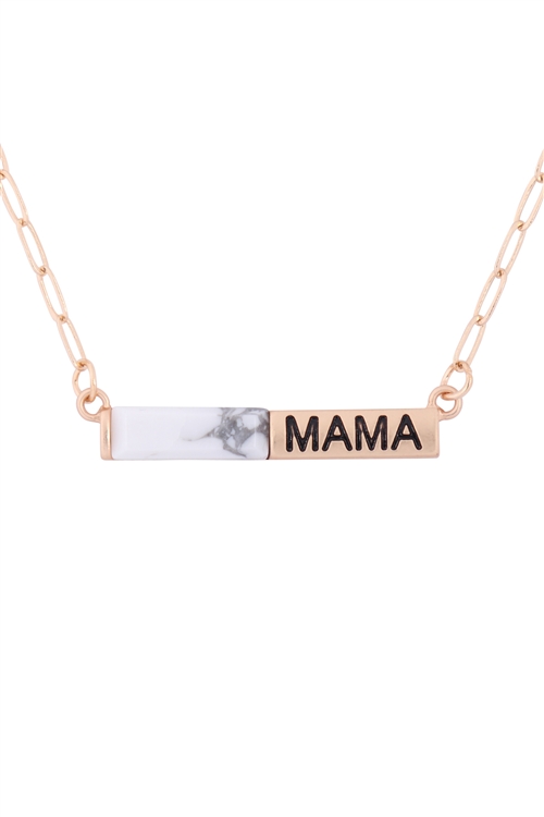 A2-2-3-MYE1434MGHOW - "MAMA" HALF NATURAL STONE HALF METAL NECKLACE - MATTE GOLD HOWLITE/6PCS