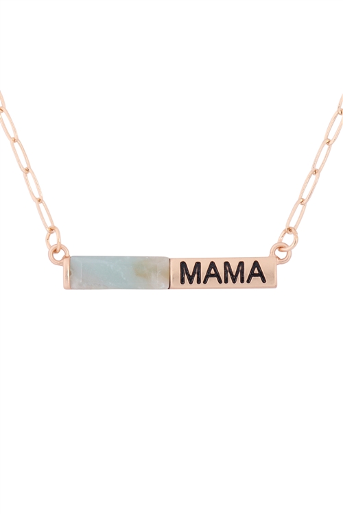 A2-2-3-MYE1434MGPOM - "MAMA" HALF NATURAL STONE HALF METAL NECKLACE - MATTE GOLD AMAZONITE/6PCS