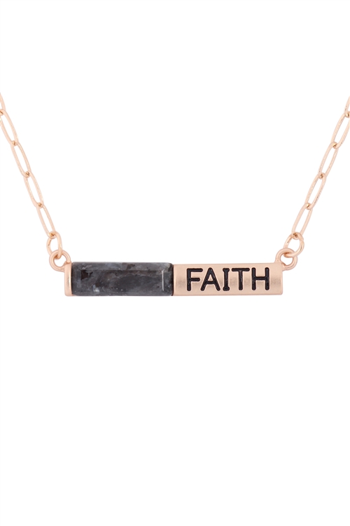 A2-2-3-MYE1435MGBK - "FAITH" HALF NATURAL STONE HALF METAL NECKLACE - MATTE GOLD BLACK/6PCS