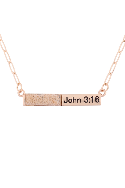 S17-12-1-MYE1436MGLCT - "JOHN 3:16" HALF NATURAL STONE HALF METAL NECKLACE - MATTE GOLD BROWN/6PCS