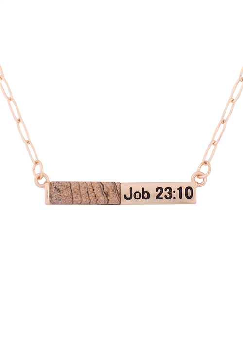 S17-6-5-MYE1437MGLCT - "JOB 23:10" HALF NATURAL STONE HALF METAL NECKLACE - MATTE GOLD BROWN/6PCS