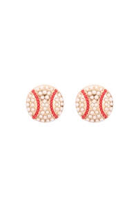 S6-6-4-MYE1470GBSE - SPORTS SEED BEAD STUD EARRINGS-BASEBALL/6PCS