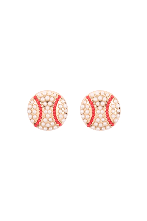 S6-6-4-MYE1470GBSE - SPORTS SEED BEAD STUD EARRINGS-BASEBALL/6PCS