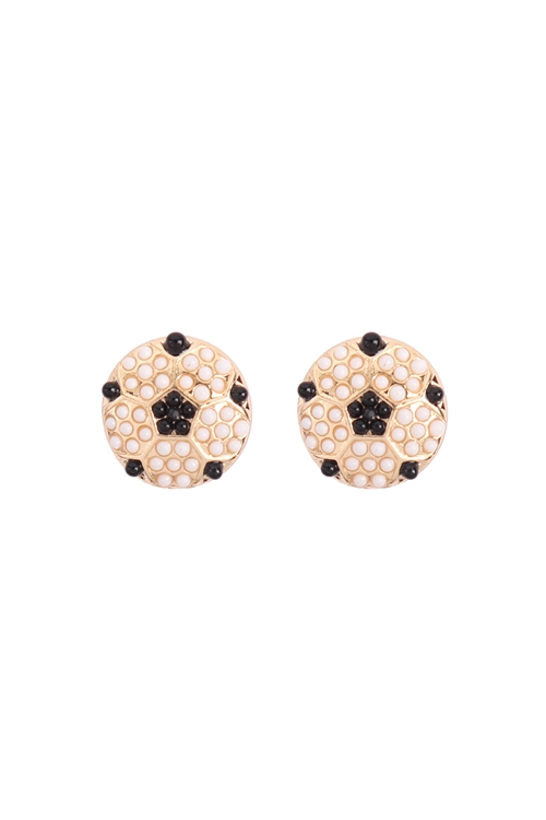 S5-6-1-MYE1470GSOC - SPORTS SEED BEAD STUD EARRINGS-SOCCER /6PCS