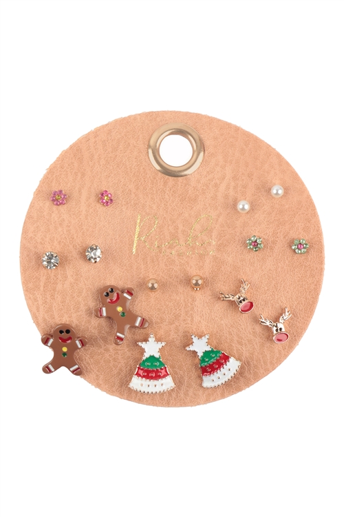 S20-12-3-MYE1503 - CHRISTMAS TREE, GINGERBREAD, DEER, POST SET EARRINGS/6PCS