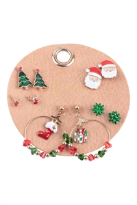 S21-8-3-MYE1506 -  CHRISTMAS SANTA, TREE,  GIFT, POST SET EARRINGS/6PCS