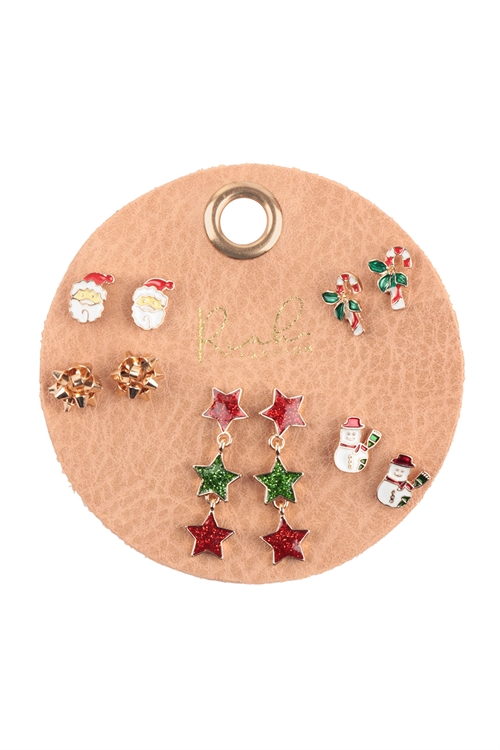 S19-12-4-MYE1507 -  CHRISTMAS SANTA, SNOWMAN,  CANDY CANE, POST SET EARRINGS/6PCS