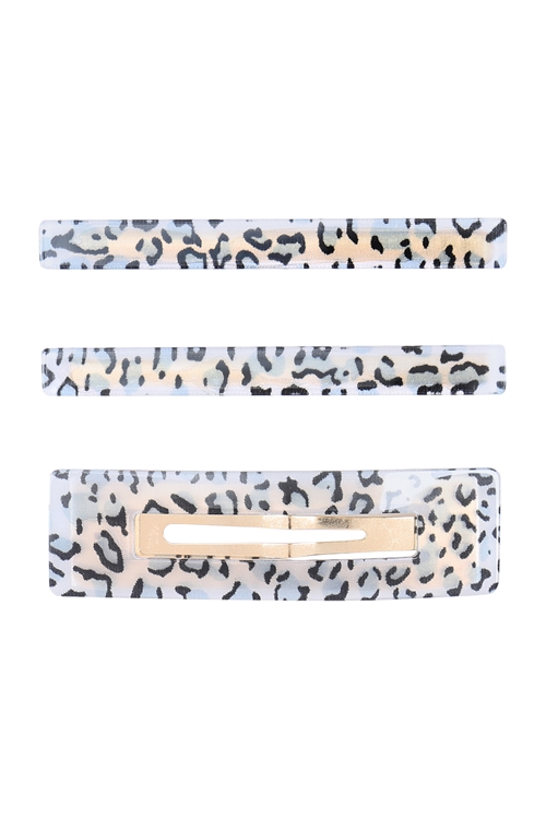 S17-8-3-MYH1467BK - LARGE LEOPARD PRINT HAIR CLIP HAIR ACCESSORIES - BLACK/6PCS