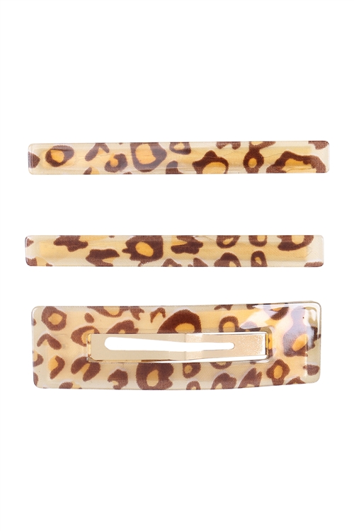 S17-8-3-MYH1467BR - LARGE LEOPARD PRINT HAIR CLIP HAIR ACCESSORIES - BROWN/6PCS