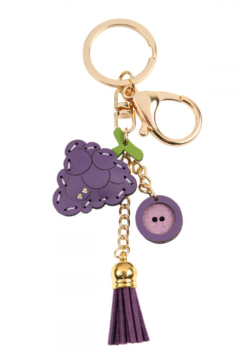 S7-5-3-MYK1001GRA GRAPES LEATHER CHARM KEYCHAIN/6PCS