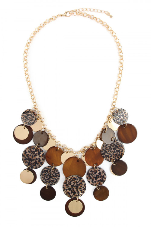 S19-12-4-MYN1077 PRINTED DISC STATEMENT NECKLACE/6PCS