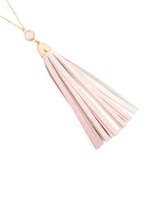 S25-8-4-MYN1106HPK PINK LEATHER TASSEL PENDANT NECKLACE/6PCS