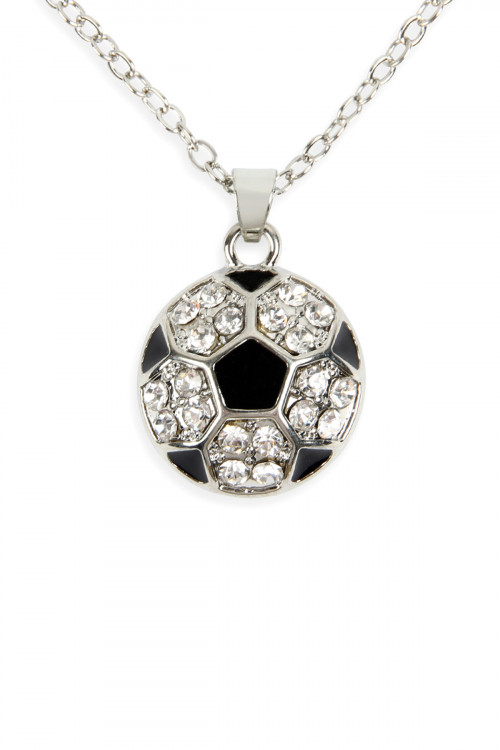 S22-4-2-MYN1117SOC SOCCER BALL RHINESTONE PENDANT NECKLACE/6PCS