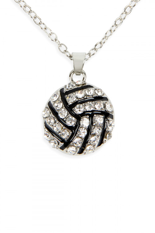 S22-4-2-MYN1117VOL VOLLEYBALL RHINESTONE PENDANT NECKLACE/6PCS