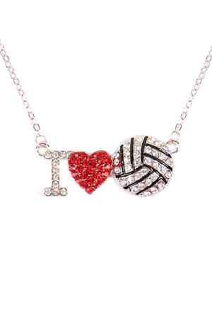 A2-3-5-MYN1118-1 I LOVE VOLLEYBALL RHINESTONE CHAIN NECKLACE /1PC