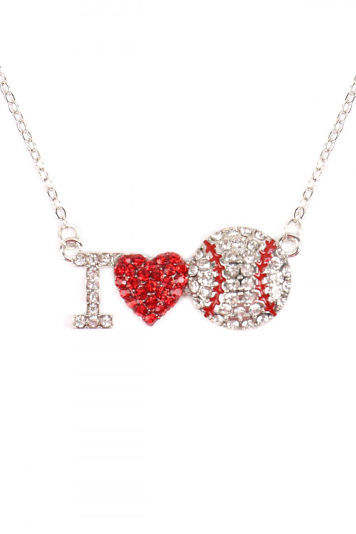 A2-1-2-MYN1120 I LOVE BASEBALL RHINESTONE CHAIN NECKLACE /6PCS