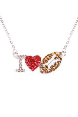 A2-3-5-MYN1121 I LOVE FOOTBALL RHINESTONE CHAIN NECKLACE /6PCS