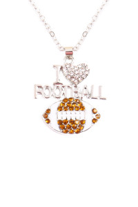 A2-1-2-MYN1122 I LOVE FOOTBALL RHINESTONE PENDANT NECKLACE /6PCS