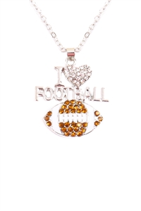 A2-3-5-MYN1122-1 I LOVE FOOTBALL RHINESTONE PENDANT NECKLACE /1PC