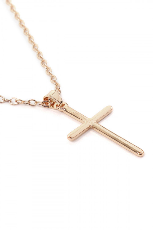 S25-1-3-MYN1185MG MATTE GOLD CROSS PENDANT CHAIN NECKLACE/6PCS