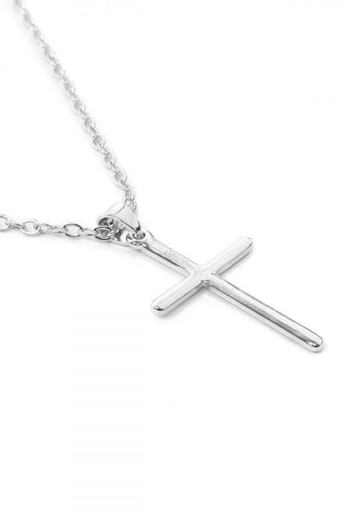 S25-1-3-MYN1185MS MATTE SILVER CROSS PENDANT CHAIN NECKLACE/6PCS