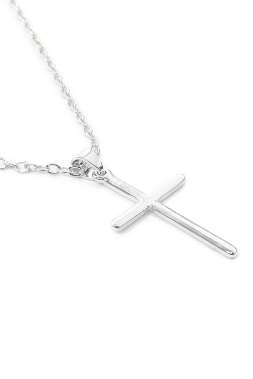 S25-1-3-MYN1185R SILVER CROSS PENDANT CHAIN NECKLACE/6PCS